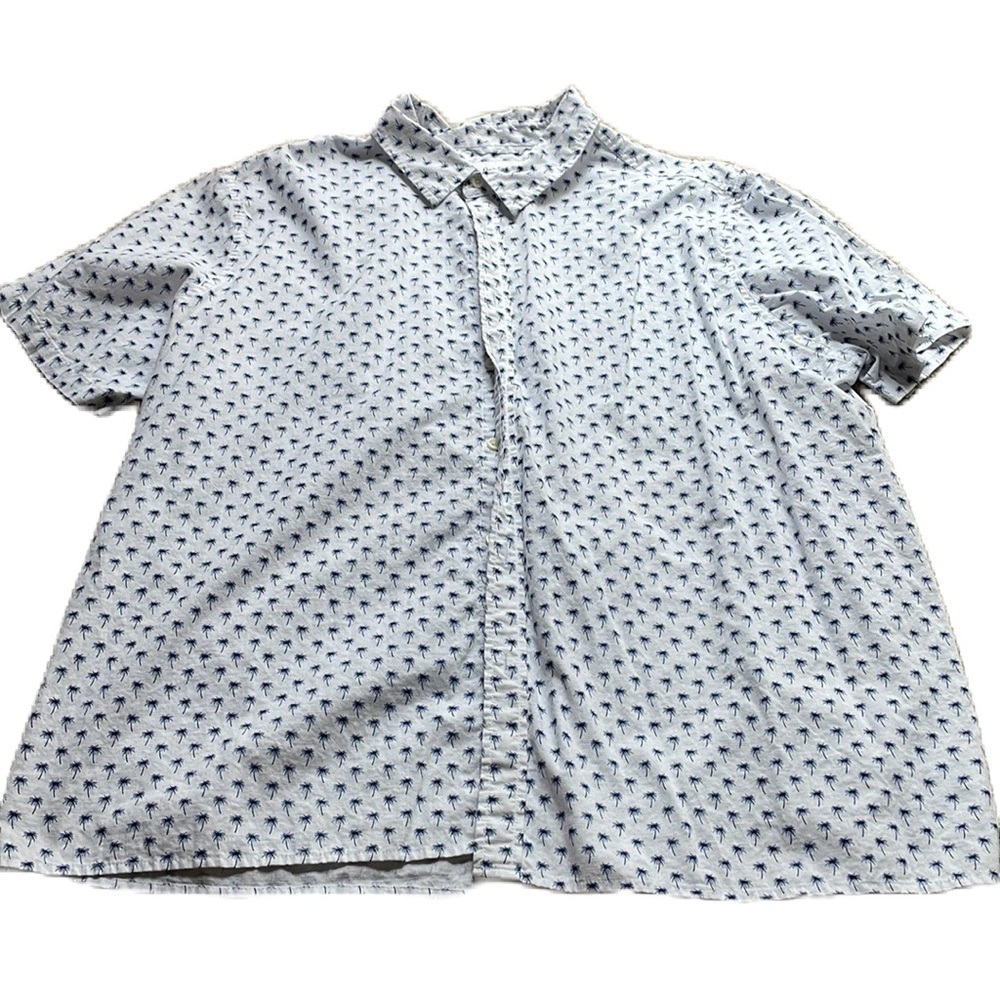 Goodfellow XXL Short Sleeve White Button Down with Navy Blue Palm Tree Print EUC